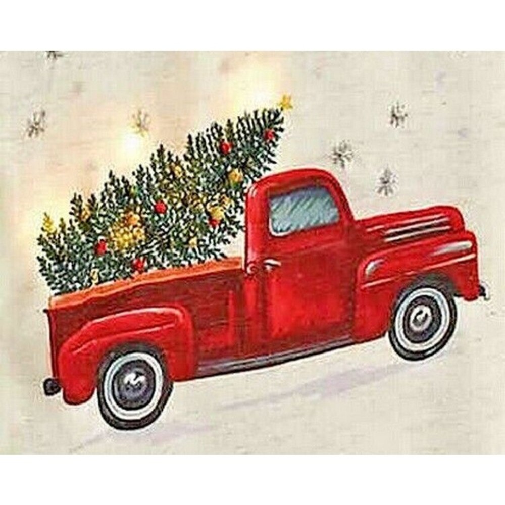 Red Farm Truck Table Runner 72x14 Light Up Cabin Lodge Tis The Season